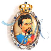 Pin Anstecker Persönlichkeiten Ludwig II König von Bayern mit Strasssteinen