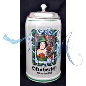 1978 - Offizieller Oktoberfestkrug Plakatmotiv, Jahrgangskrug, Wiesnkrug mit Zinndeckel