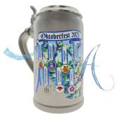 2023 - Wiesn Wirte Krug mit Zinndeckel, Brauereikrug, Bierkrug, Steinkrug, Oktoberfestkrug