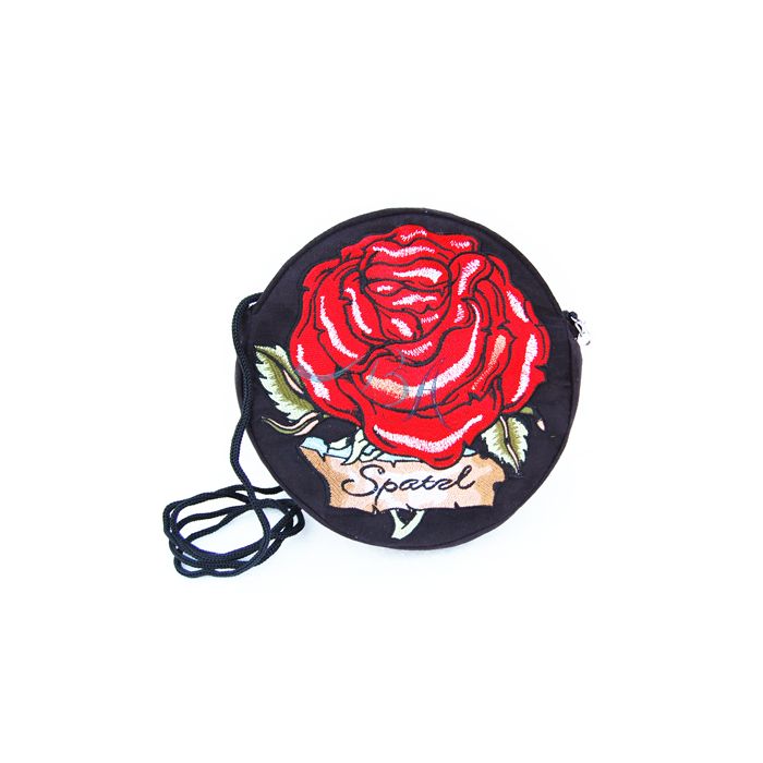 Dirndltasche, Trachten-Tasche, Schwarz Tasche mit roter Rose