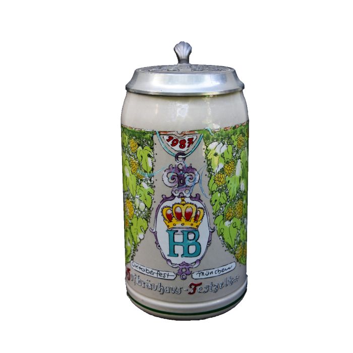 1987 Hofbräuhaus Oktoberfest München Festzelt Krug mit Zinndeckel