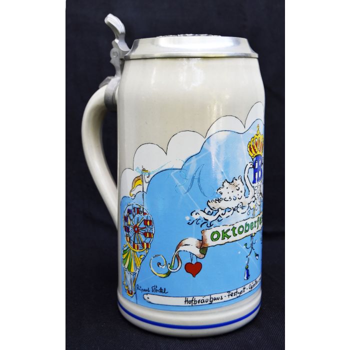 1988 Hofbräuhaus Oktoberfest München Festzelt Krug mit Zinndeckel
