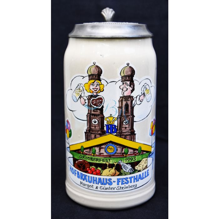 1993 Hofbräuhaus Oktoberfest München Festzelt Krug mit Zinndeckel 