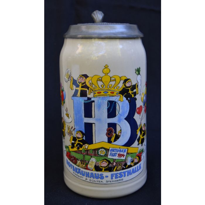 1994 Hofbräuhaus Oktoberfest München Festzelt Krug mit Zinndeckel 