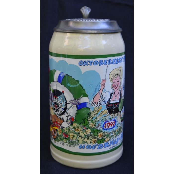 1999 Hofbräuhaus Oktoberfest München Festzelt Krug mit Zinndeckel 