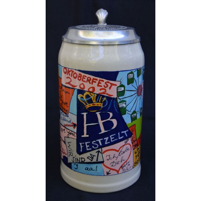 2002 Hofbräuhaus Oktoberfest München Festzelt Krug mit Zinndeckel 