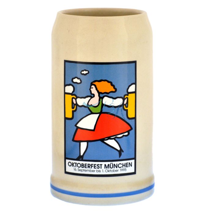 1995 - Offizieller Oktoberfestkrug Plakatmotiv, Jahrgangskrug, Wiesnkrug