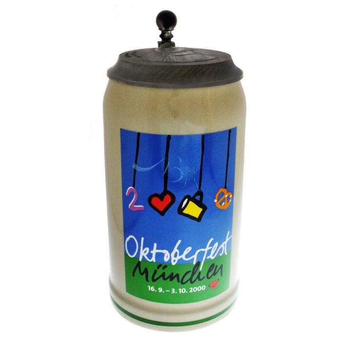 2000 - Offizieller Plakatmotiv Oktoberfestkrug mit Zinndeckel, Jahrgangskrug