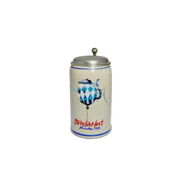 1980 - Offizieller Plakatmotiv Oktoberfestkrug mit Zinndeckel, Jahrgangskrug