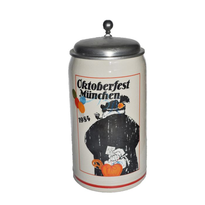 1984 - Offizieller Plakatmotiv Oktoberfestkrug mit Zinndeckel, Jahrgangskrug