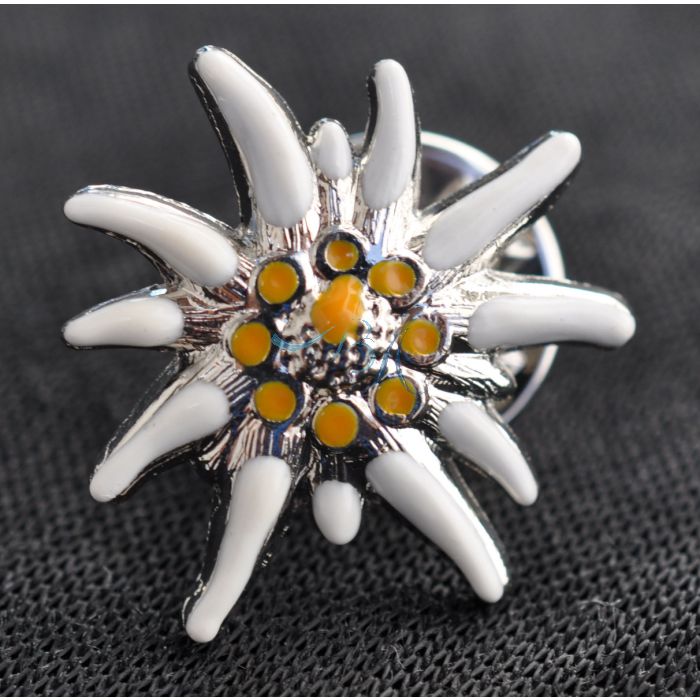 Pin Anstecker Souvenir Edelweiß, Marmorweiß 13 mm
