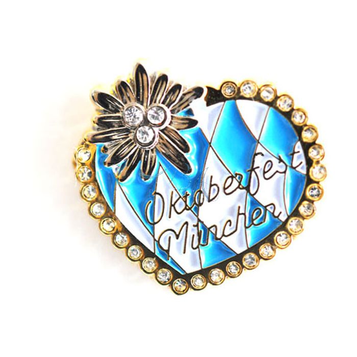 Pin Anstecker Souvenir Herz Bayernraute mit Strass Edelweis