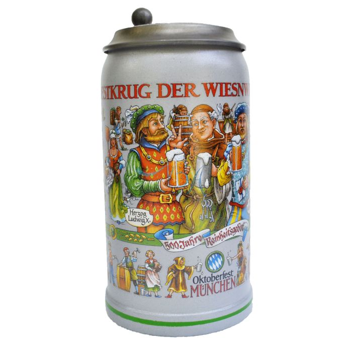 2016 - Wiesn Wirte Krug mit Zinndeckel, Brauereikrug, Bierkrug, Steinkrug, Oktoberfestkrug