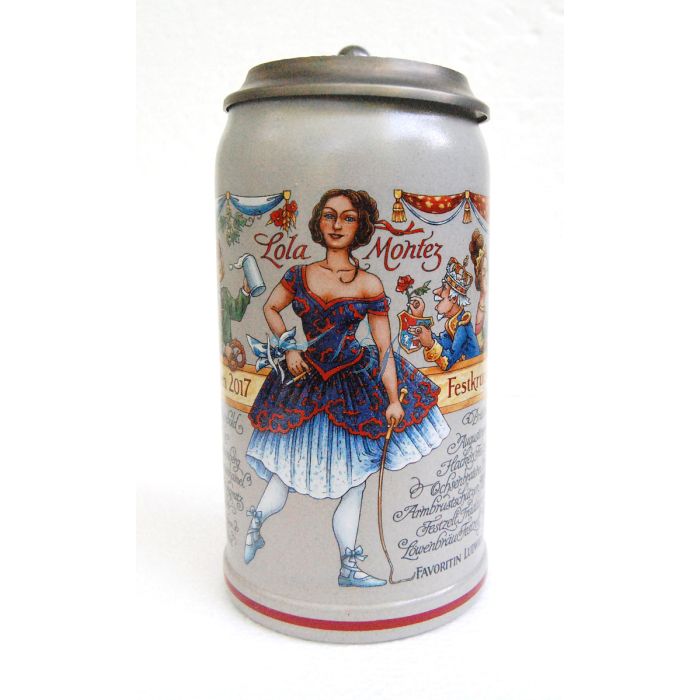 2017 - Wiesn Wirte Krug mit Zinndeckel, Brauereikrug, Bierkrug, Steinkrug, Oktoberfestkrug